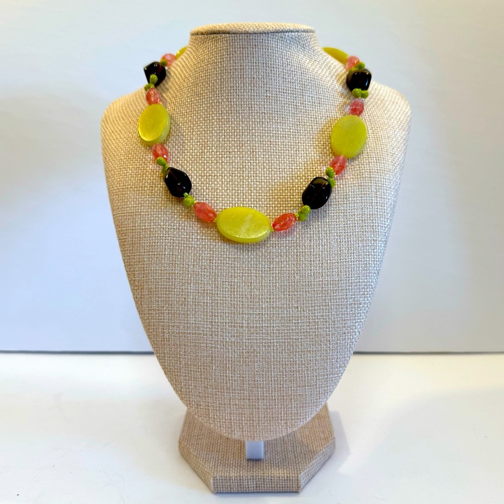 Vintage Palm Beach Chic Green Black Pink Chunky Beaded Necklace